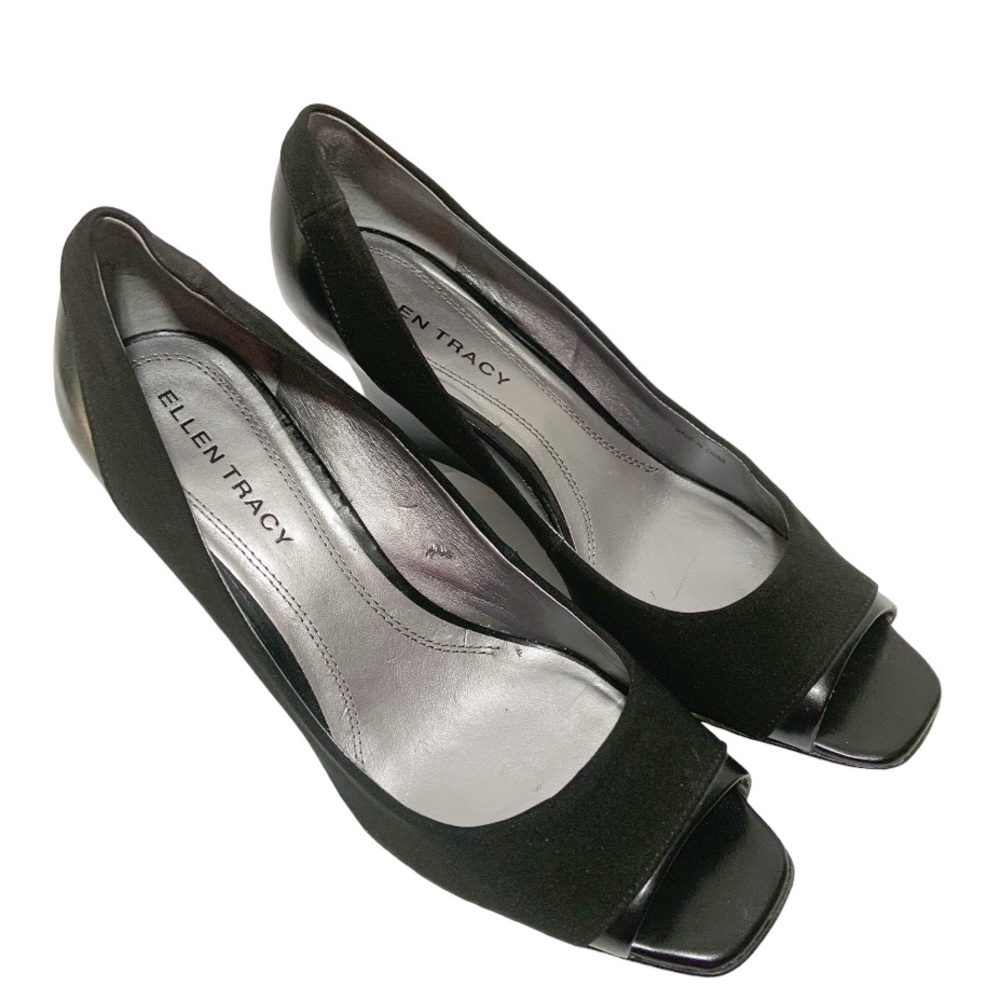 Ellen Tracy Black Open Toe Wedges